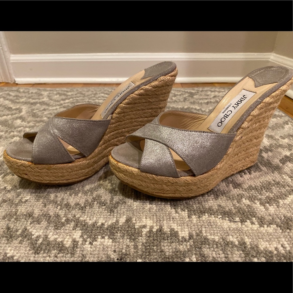 Jimmy Choo Gold Espadrille Wedge Sandals
